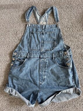 Free people Light Blue Acid-Wash Denim Overalls